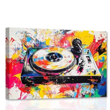 Imagem de CCWACPP Tela de música, arte de parede, toca-discos, imagem, colorido, vinil, gravador, pintura, impressão, pôsteres temáticos, bar, decoração de escritório, emoldurado (30,5 x 45,7 cm)