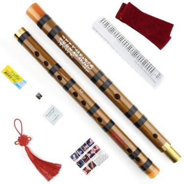 Imagem de Flauta de chave C de bambu marrom separável com linha preta instrumento musical chinês