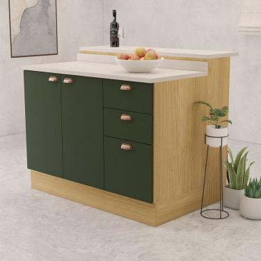 Imagem de Bancada Ilha com Tampo 2 Portas e 3 Gavetas com Rodapé Classic Luciane Móveis