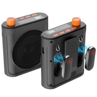 Imagem de Amplificador de voz portátil com 2 microfones sem fio para professores e idosos recarregável de alta definição amplificador de voz de qualidade de som - cinza