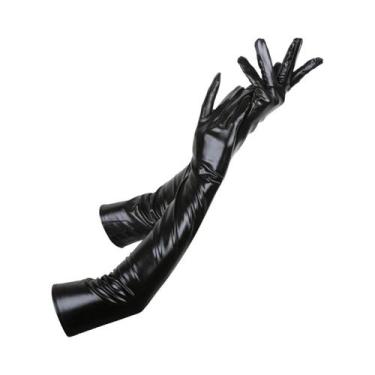 Imagem de Luvas Longas De Couro Envernizado Preto Sexy Ajuste Justo Para Perform