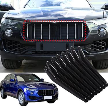 Imagem de YUECHI 8 Peças De Faixas Decorativas Plástico Abs Para Grade Frontal Externa Carro, Acabamentos Maserati Levante 2016 2017 2018, Acessórios Automotivos (Preto Brilhante)