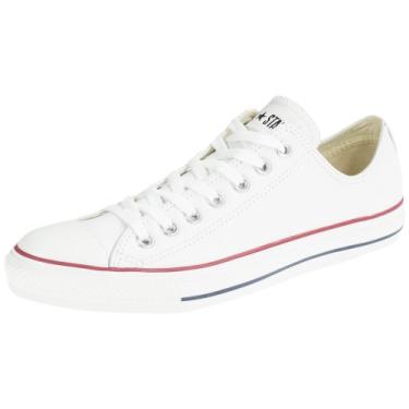 Imagem de Converse Tênis unissex adulto Chuck Taylor All Star de couro cano baixo, Branco, 6.5 Women/4.5 Men