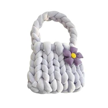 Imagem de UxicRuya Mulheres Bolsa de Crochet Saco acolchoado Bolsa Casual Versátil Decorativa macia de tecida à mão para viagens de primavera verão verão, Violeta Claro