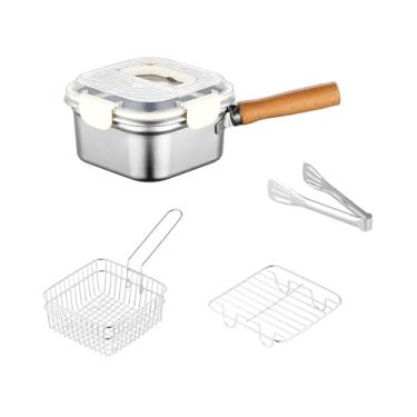 Imagem de ＫＬＫＣＭＳ Mini Fritadeira com Tampa e Alça para Macarrão e Leite, Cesta de aço Inoxidável para Fritar Peixes Vegetais, Tampa Branca