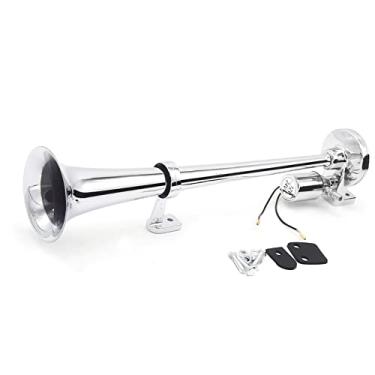 Imagem de Chusui Trombeta de tubo único Kit de alto-falante de chifre de ar cromo chifre elétrico 150dB 12V / 24V Universal para trem caminhão caminhão