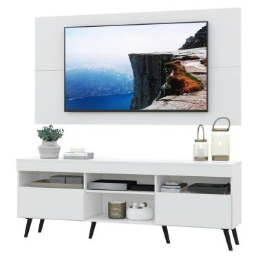 Imagem de Rack Com Painel E Suporte Tv 65" Retrô Londres Multimóveis V3347 Branco/Preto Branco/Preto