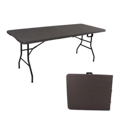 Imagem de Mesa Dobrável Portátil Que Vira Maleta de Plástico Textura de Madeira 