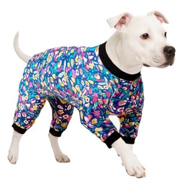 Imagem de LovinPet Pijamas para cães médios – Pijama de cachorro para animais de estimação, malha elástica, estampa de flores havaianas, macacão pulôver para cães grandes, macacão de cobertura total, pijamas de