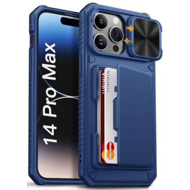 Imagem de Vihibii Capa carteira para iPhone 14 Pro Max com suporte para cartão (4 cartões), [bloqueio RFID] e capa de câmera com lente deslizante e bordas elevadas protegem a tela, capa de celular robusta à