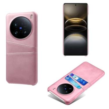 Imagem de Capas Compatível com VIVO X100 Ultra 5G,Caso de couro PU-Tampa de telefone a prova de choque com 2 slots de cartão,Proteção anti-impressão digital e anti-gota-Pink