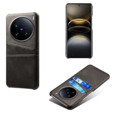 Imagem de Capas Compatível com VIVO X100 Ultra 5G,Caso de couro PU-Tampa de telefone a prova de choque com 2 slots de cartão,Proteção anti-impressão digital e anti-gota-Black