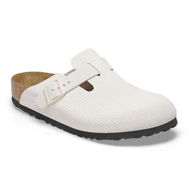 Imagem de Birkenstock Tamancos Boston Suede, veludo cotelê branco antigo, 9-9.5 Narrow