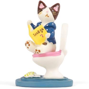 Imagem de YGMONER Miniestatueta de cachorro gato painel de carro mini estatueta, decoração de interiores de carro de resina bugigangas estátua de jardim para micro paisagem (gato agachado no banheiro)