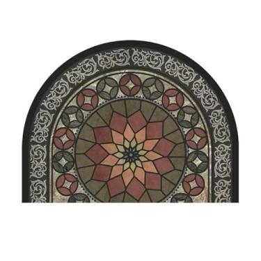 Imagem de Tapete de porta meio redondo – Tapete de entrada Dirt Trapper, raspador de sapatos interno/externo de perfil baixo, capacho lavável antiderrapante para porta da frente e varanda (grade Starlink)