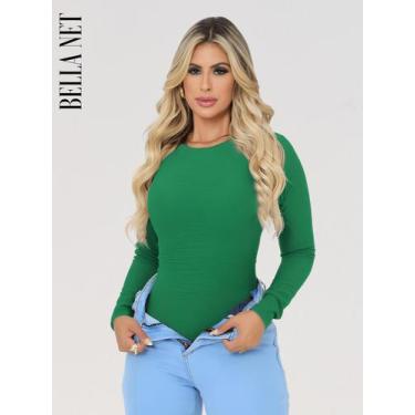 Imagem de Body Collant Feminino Básico Manga Longa Anarruga Moda Blogueira Casua