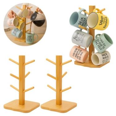 Imagem de 2 Suportes Organizador De Bambu P/ Canecas Xícaras 6 Ganchos - Worldcl