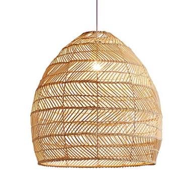 Imagem de CraftThink Luminária pendente de teto, luz semi-nivelada de bambu curvada 1 lâmpada de suspensão de teto bege, luz embutida para pendurar para cozinha, sala de estar, quarto, restaurante -45 cm de largura