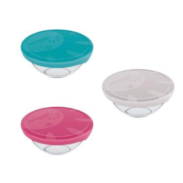 Imagem de Jogo Kit 3 Tigelas Pote Redondas 500ml C/ Tampas Sortidas - Nadir Figu