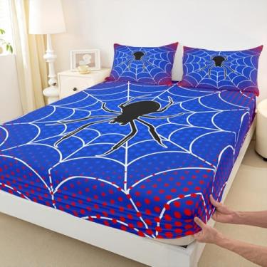 Imagem de Jogo de cama Queen de teia de aranha infantil, aracnídeo, aracnídeo, inseto, animais, decoração de quarto de meninos, meninas, mulheres, homens, lençol de cama moderno, feliz dia das bruxas, vermelho