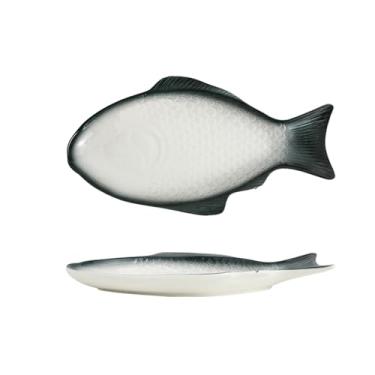 Imagem de Prato verde criativo japonês, tigela de arroz de cerâmica simples para uso doméstico - prato de peixe de 38 cm