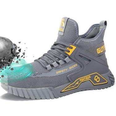 Imagem de Sapatos masculinos de bico de aço para segurança no trabalho, sapatos de construção industrial, botas industriais, tênis de trabalho confortáveis e leves para o trabalho, 0296-cinza, 38