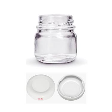 Imagem de 10 x Potinho de Vidro Redondo 40ml Tampa Branca - Vela Doce Geleia Lembrancinha Festa