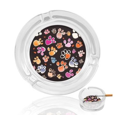 Imagem de Cinzeiro de vidro de cristal Pawful Paws, cinzeiro redondo para fumar de vidro resistente, portátil, decorativo, moderno, para uso em casa, escritório, interior, exterior, pátio