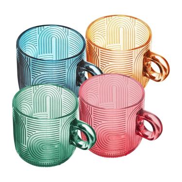 Imagem de Conjunto 4 Xícaras Wolff Frankfurt 220ml Vidro Colorido Durável 