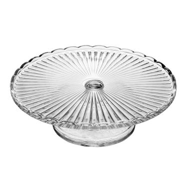 Imagem de Prato para Bolo com Pé Wolff Bangkok 29x7,5cm Vidro Base Alta Design Sofisticado 