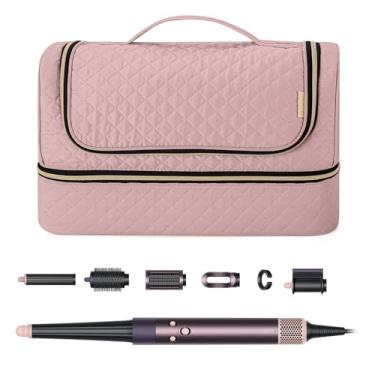 Imagem de YARWO Bolsa de armazenamento de camada dupla compatível com Dyson Airwrap Multi-styler completa longa e acessórios, estojo de viagem portátil com gancho para pendurar acessórios para modelador de cabelo, rosa empoeirado (apenas bolsa)