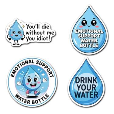 Imagem de (4 peças) Pacote de adesivos de lembrete, bebida, água, suporte emocional, adesivos de garrafa de água com citações fofas de hidratação para copo, laptop, Kindle, notebook, garrafas de água de 7,6 cm