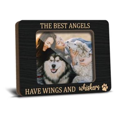 Imagem de Molduras magnéticas pretas de geladeira para amantes de animais de estimação, presente memorial para perda de gato, decoração de geladeira, Os melhores anjos têm asas e bigodes, molduras de madeira 6