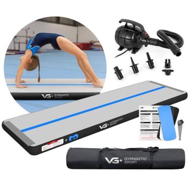 Imagem de Tapete Colchão Ginástica Inflável 3 Metros com Bomba Elétrica VG Plus Preto e Azul 110v