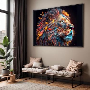 Imagem de Quadro com Moldura Sala Quarto Leão Luxo Lindo Arte Colorida Decorativo Horizontal Grande Hall