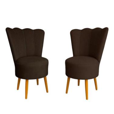 Imagem de Kit 2 Cadeiras Decorativa Pétala Veludo Luxo Premium Pés Retrô Palito 