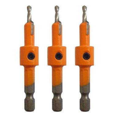 Imagem de Kit 3 Brocas Escareador 3Mm X 8Mm Encaixe 1/4 Para Rebaixo - VAZ