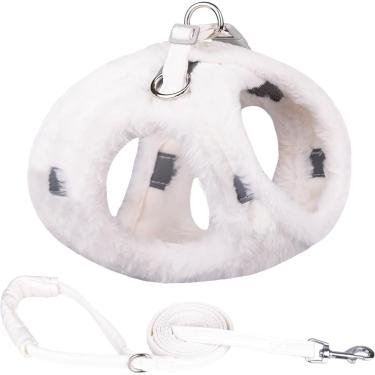 Imagem de Conjunto De Arnês E Trela Para Cães De Pele Grossa Quente De Inverno Conjunto De Arnês E Coleira Para Cães Reflexivos Ao Ar Livre Chihuahua Pug Arnês Ajustável Quente, White Set, S-suit 3.0-4.5kg