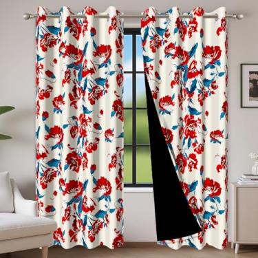 Imagem de Baocicco Cortinas florais blackout de 160 cm de comprimento para quarto, cortinas pretas com flores impressas, conjunto de cortinas de casa de fazenda com tratamento de janela de campo francês, 2