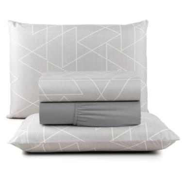 Imagem de Jogo de Cama Casal Box 4 Peças Micropercal 200 Fios com Lençol com Elástico e Fronhas – Toque Aveludado(Chess)