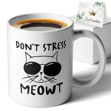 Imagem de XKZGSZB Caneca de café de cerâmica Don't Stress Meowt, impressão dupla face engraçada para escritório, casa, presentes para amante de gatos, colega de trabalho, amigo, líder, chefe, irmã, professora