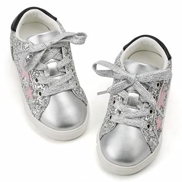 Imagem de GINFIVE Tênis Infantil Meninas Pequenos Sapatos Slip On Prata Glitter Todder 11