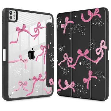 Imagem de Tuiklol Capa para iPad Pro de 11 polegadas (M4) 2024 5ª geração, porta-lápis embutido com proteção traseira transparente, suporte de três dobras, hibernar/despertar automático. Modelo: A2836/A2837