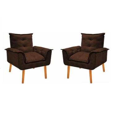 Imagem de Kit 2 Poltronas Opalla Cadeira Decorativa Suede Marrom Café para Escri
