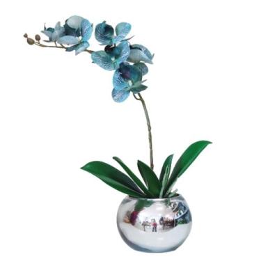 Imagem de Arranjo No Vaso Prata Flores Artificial Orquideas Azul - La Caza Store