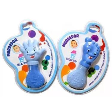 Imagem de Mordedor Macio Mãozinha E Pezinho Anti Stress Gengiva Azul - Vila Toy