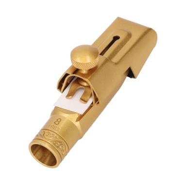 Imagem de Asixxsix Boquilha para Saxofone Soprano, Latão Dourado, Boquilha para Saxofone Soprano em Si Bemol com Palheta de Abraçadeira Banhada a Ouro, Acessórios de Reposição para Saxofone