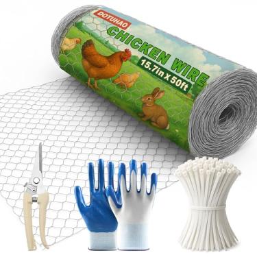 Imagem de DOTUHAO Arame de galinha, cerca de jardim de 39,9 cm x 15,2 m, tela de arame, cerca de arame de frango, rede hexagonal de malha de metal galvanizado para galinheiro coelho cães barreira (39,9 cm x