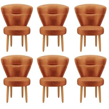 Imagem de Jogo 6 Cadeiras Estofadas para Sala de Jantar Mesa Moderna Tecido Veludo Reforçada (Terracota)