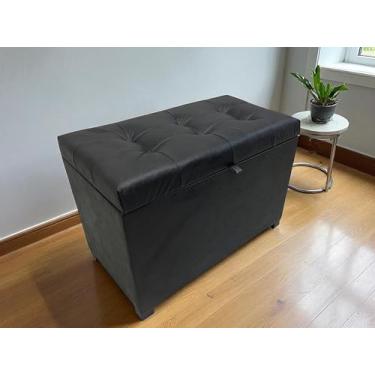 Imagem de Puff Baú Estofado Em Corino 68 Cm Para Sala, Quarto Em Mdf - Preto